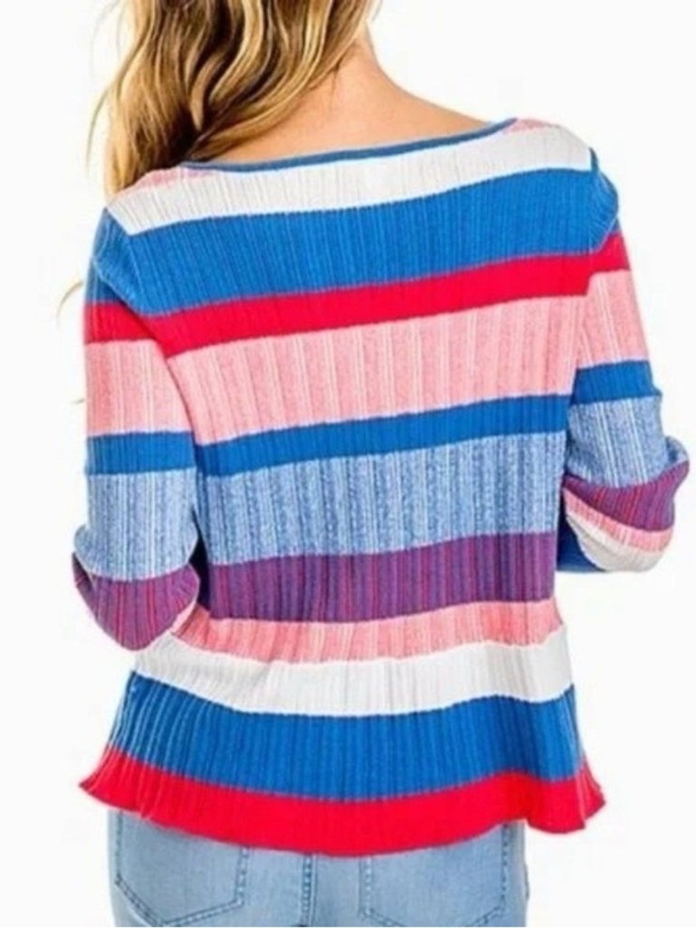 Southern Tide Rosalie Peplum Top Charting Blue Stripe Knit Sweater Size M NWT - Picture 5 of 10